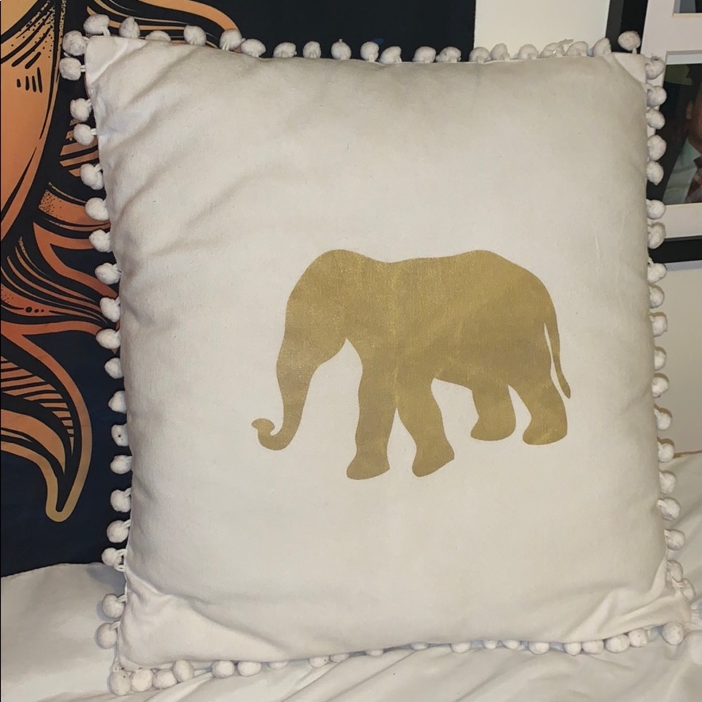 Gold elephant fringe pillow
